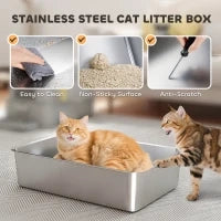Lettiera per Gatti Chiusa da 80L con Vassoio Estraibile, in ABS e Acciaio Inox, 63x43x43 cm, Grigio Chiaro
