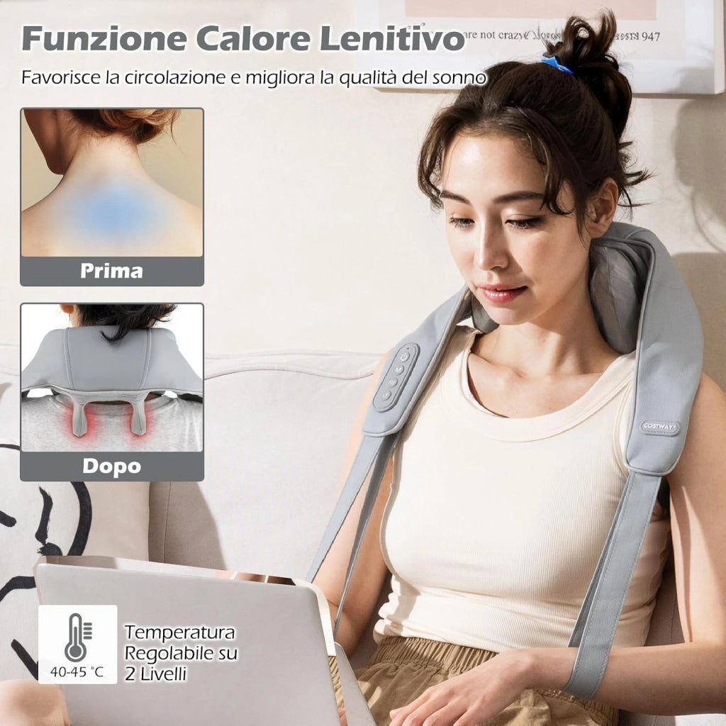 Massaggiatore Cervicale per Collo e Spalle Senza Fili con Riscaldamento, Impasto Profondo 4D dei Tessuti, 2 Modalità, 2 Livelli di Intensità e Batteria Integrata 2500 mAh (Grigio)