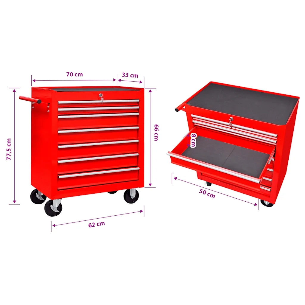 Carrello Portautensili con 7 Cassetti Rosso per Garage 141955
