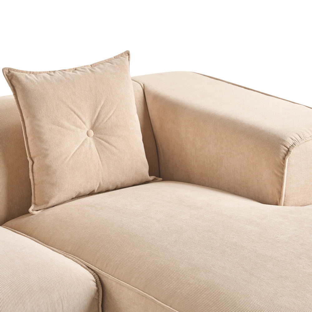 Divano Angolare Beige Velluto A Coste 3 Posti Cuscini Extra Dispersi versione sinistra stile Moderno