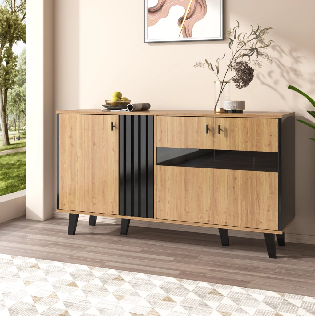 credenza 140 x 78,5 x 41 cm legno e nero - contenitore LED