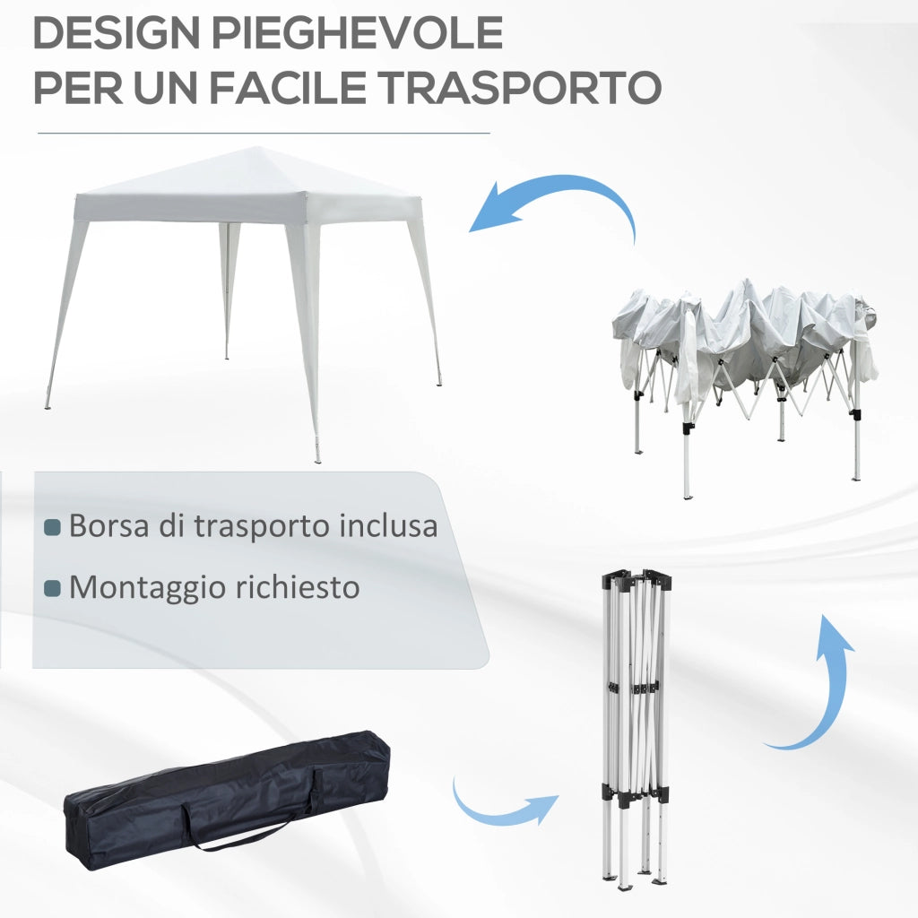 Gazebo Pieghevole da Giardino 2.4x2.4m con Struttura in Acciaio e Corde Antivento, Bianco