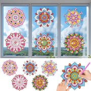 Set di protezione solare 5D per bambini, 6 pezzi di dipinto a mandala con diamanti, decorazione per finestre DIY con glitter, vernice per finestre riciclabile e sicura per bambini per regali