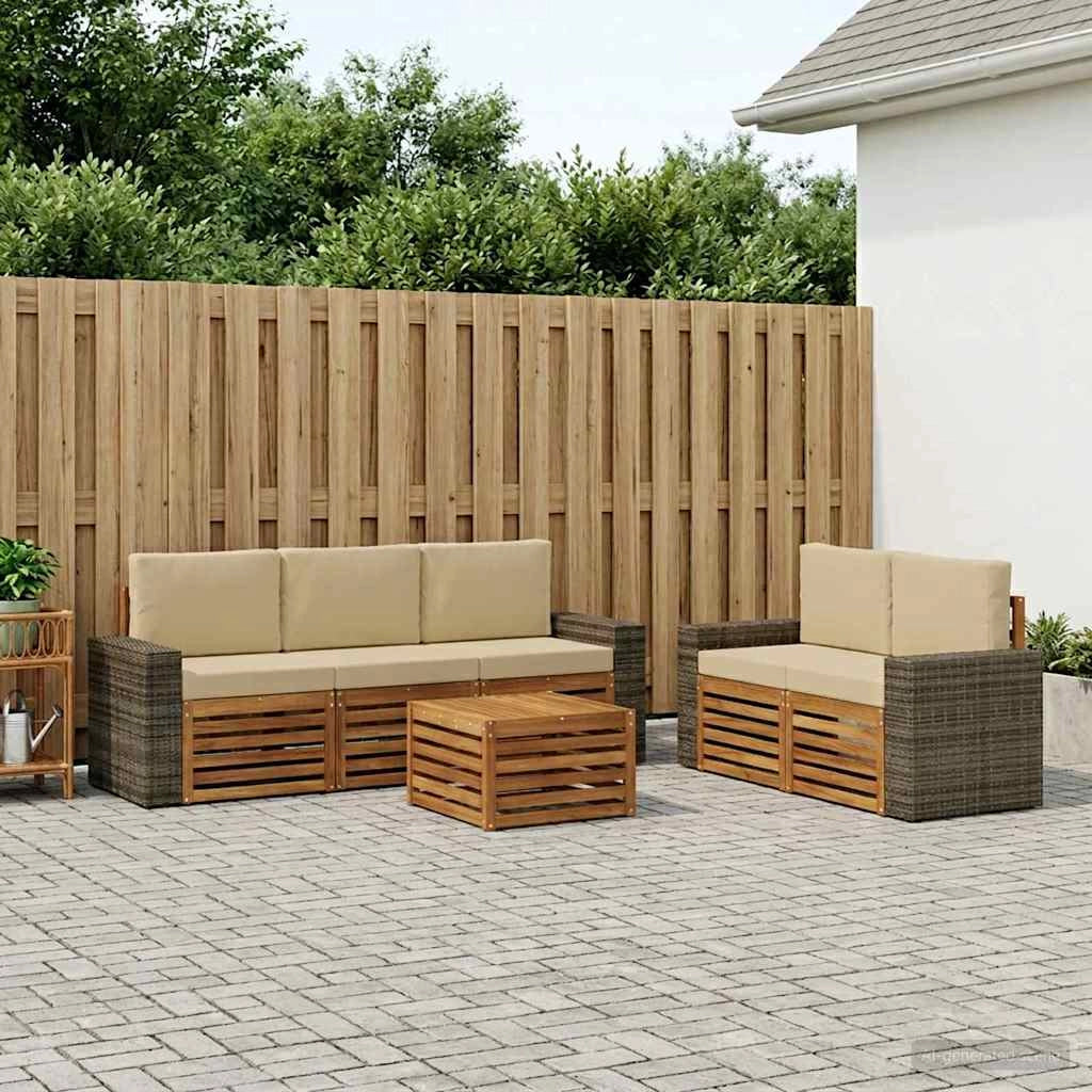 Set di divani da esterno 6 pz Naturale e Beige 3384039