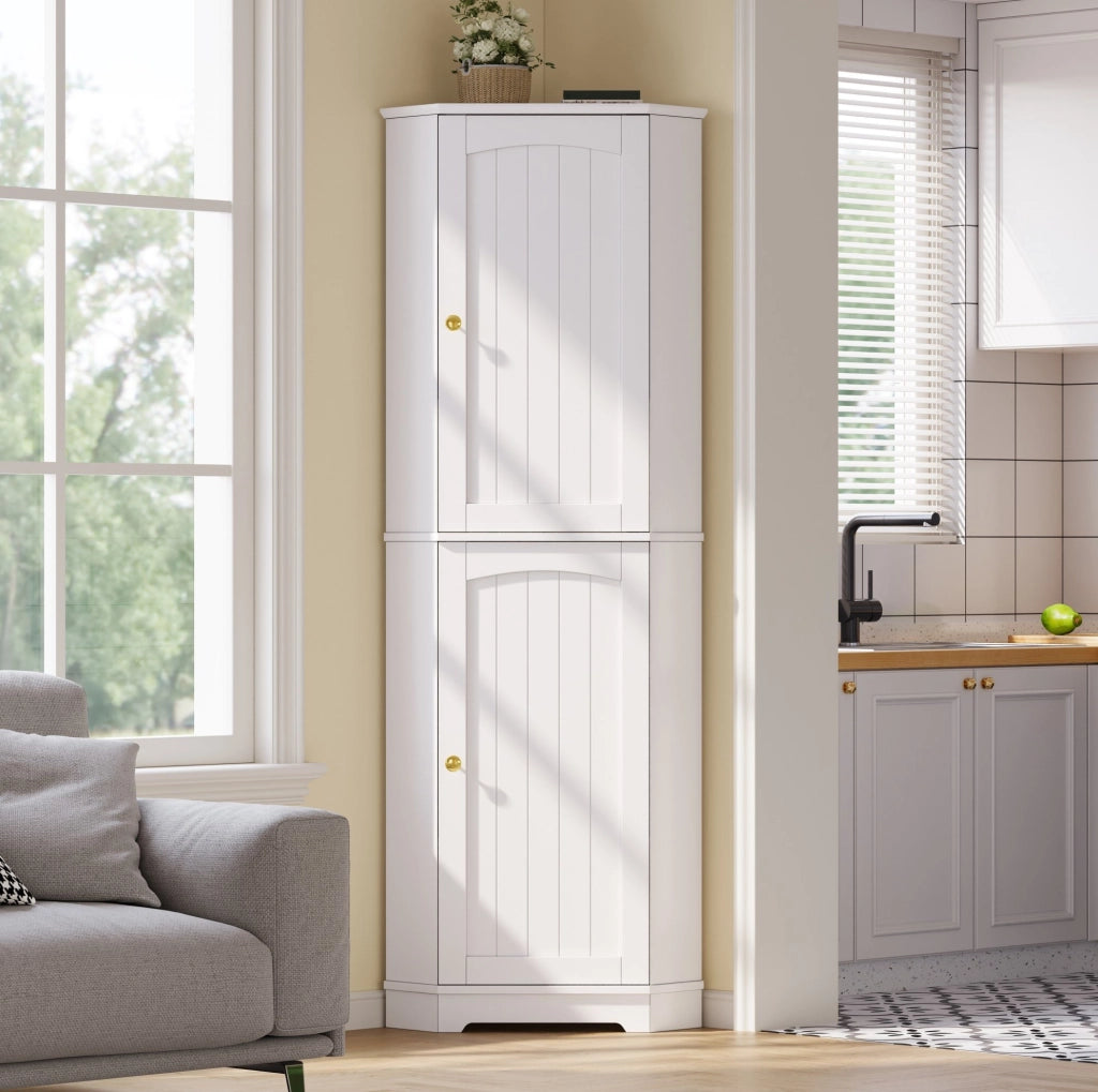 Mobile angolare alto in MDF bianco 42x42x166 cm