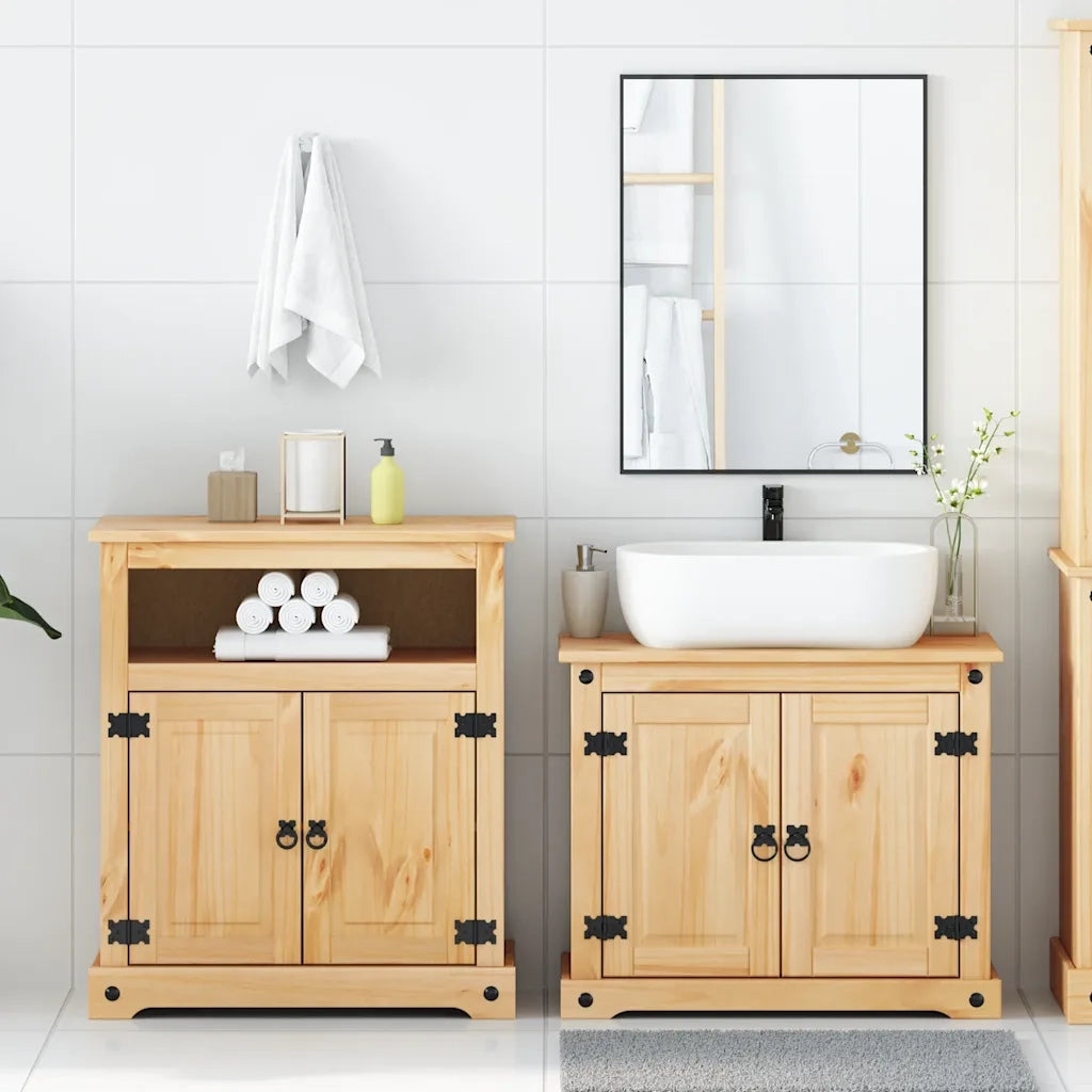 Set Mobili da Bagno | Armadio da bagno 2 pz Corona in Legno Massello di Pino