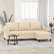 Divano a 3 Posti con Poggiapiedi-Sofa 3 Posti con Poggiapiedi Crema 180 cm in Tessuto 264890