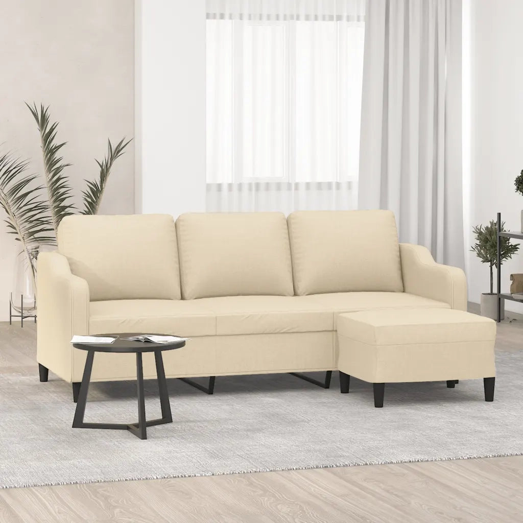Divano a 3 Posti con Poggiapiedi-Sofa 3 Posti con Poggiapiedi Crema 180 cm in Tessuto 264890
