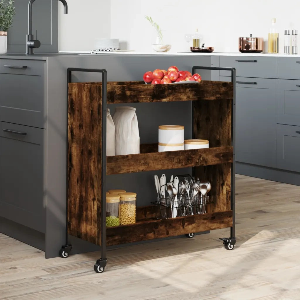 Carrello da Cucina Rovere Fumo 70x30x82 cm in Legno Multistrato 842318