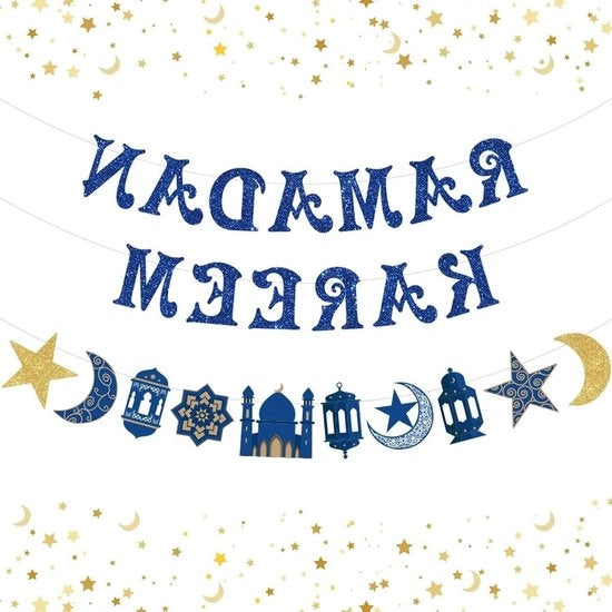 Set di Banderine Decorative per Ramadan - Eid Mubarak - Decorazione di Festa in Casa - Ramadan Kareem - Accessori di Festa per Casa