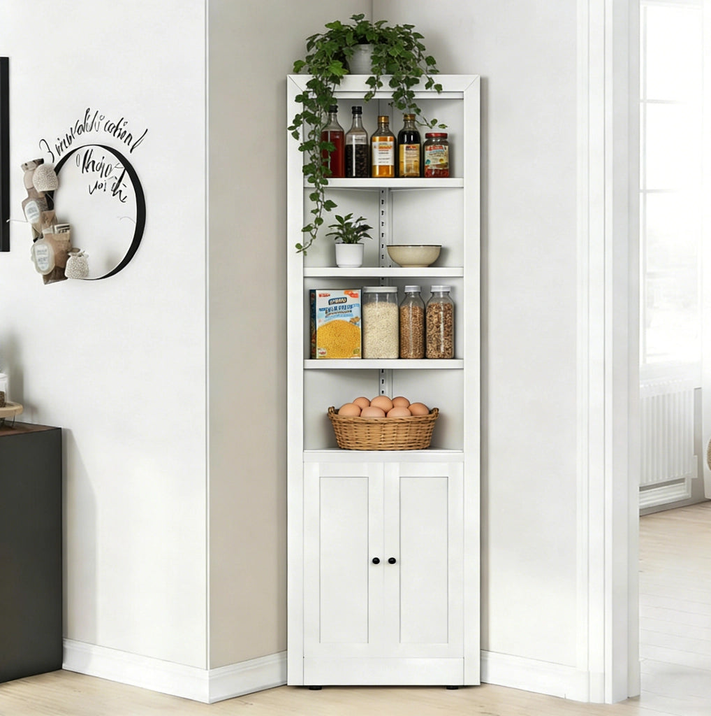 Armadio angolare salvaspazio in metallo 180;3 cm a 2 ante e 5 livelli bianco HOMVRA