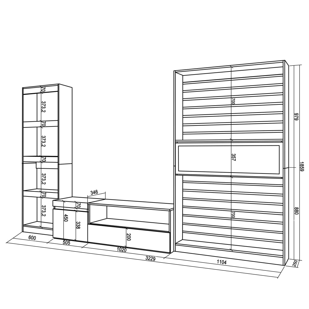 Mobile TV, Soggiorno, 320x35x186cm, Camino elettrico, colore Rovere e nero RF2599