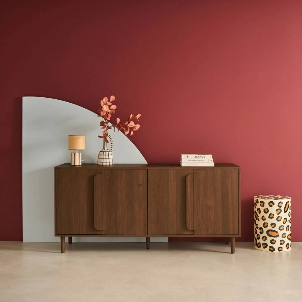 Credenza vintage effetto legno 4 ante, 160cm, noce