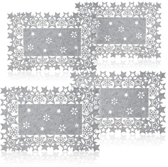 Tavola da tovagliato 4 pezzi stellato - lavabile - adatta a Natale - grigio - velluto - 44 x 30 cm