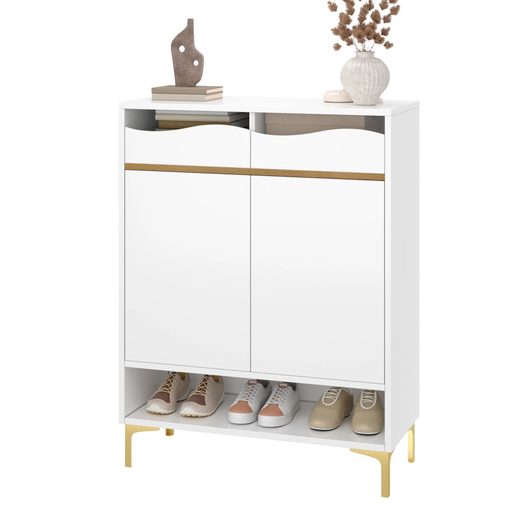 Scarpiere moderna bianca con LED a 16 colori; 80x35x105 cm; in MDF e truciolare con piedi dorati