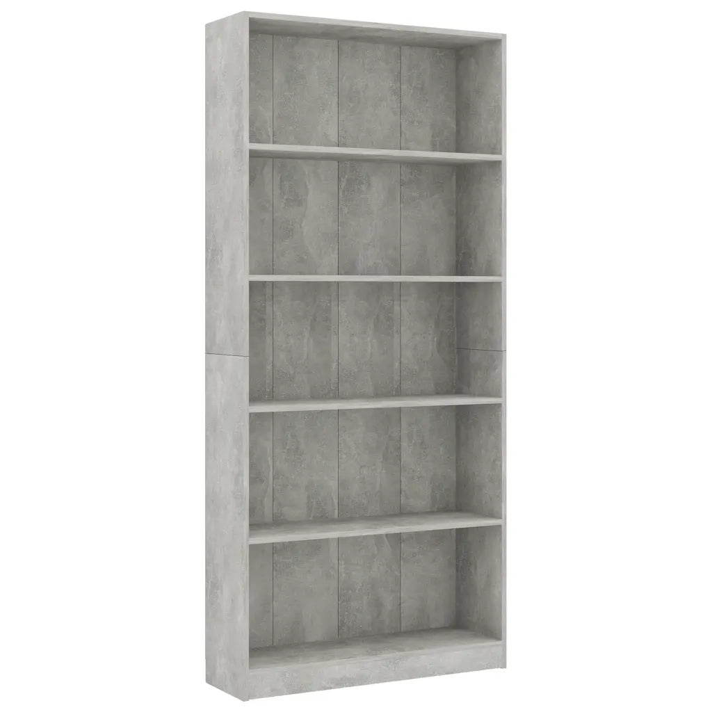 Libreria 5 Ripiani Grigio Cemento 80x24x175cm Legno Multistrato 800922