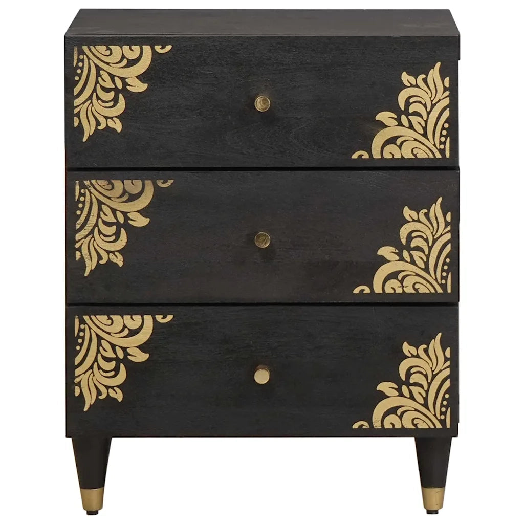 Comodino | Armadio da Notte | Mobiletto da notte Nero 50 x 33 x 62 cm Legno di mango massello