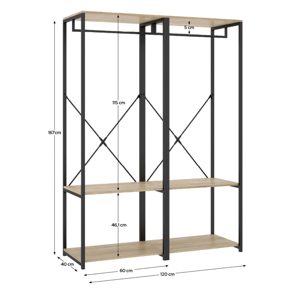 Armadio Camera da Letto Cortez, Guardaroba Grande 2 Ripiani, 40x167h cm Marrone Rovere