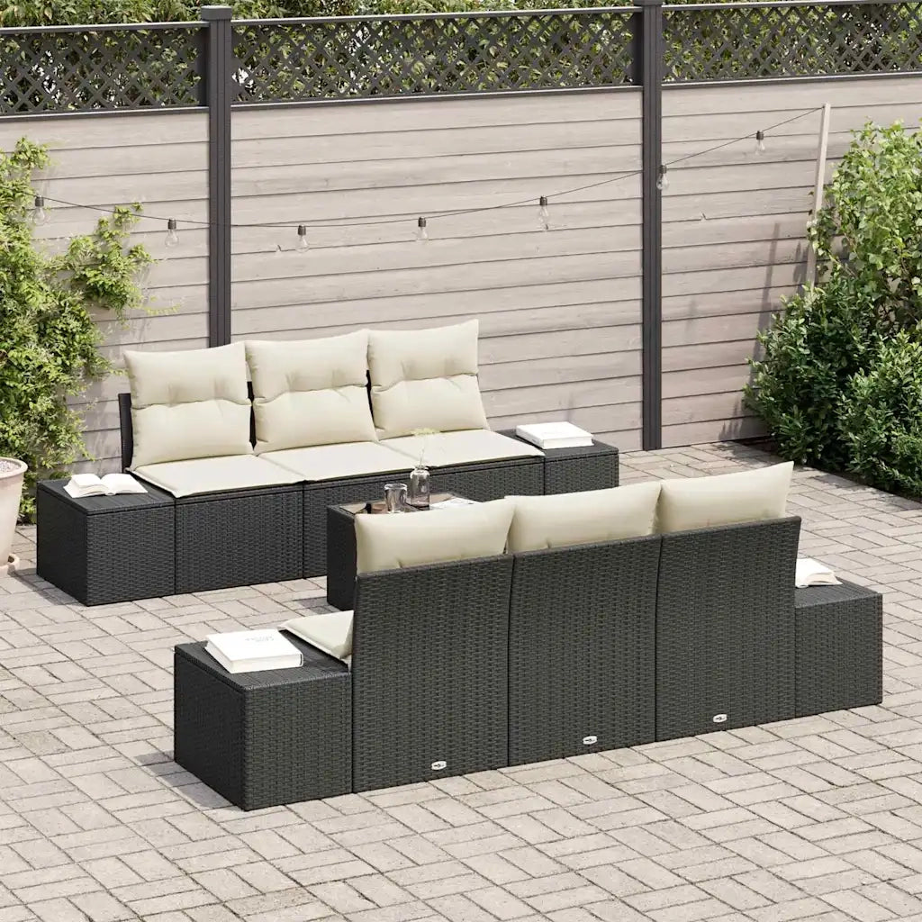 Set Divano da Giardino con cuscino 7 pcs Nero polyrattan