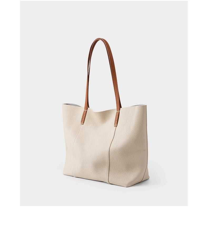 Borsa a mano grande da donna in vera pelle, colore bianco, ideale per il tempo libero.