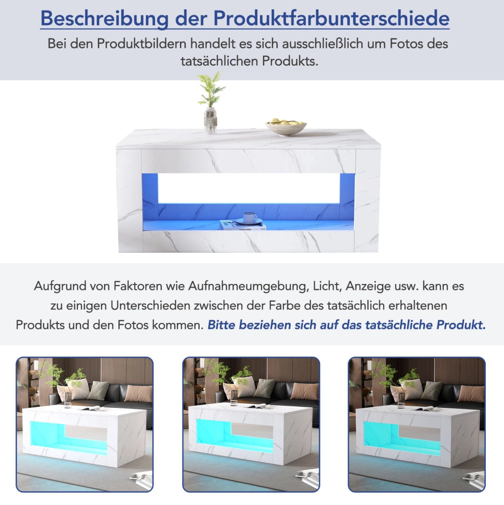 Tavolino da caffè LED 100x50x50 cm in truciolare bianco