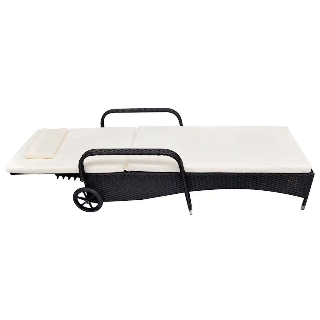 Lettino Prendisole | Sdraio da giardino | Lettino da sole con Cuscino e Ruote in Polyrattan Nero