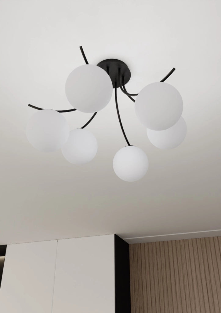 Lampadario Emibig Boston 6xE14 nero/opal in vetro 70cm