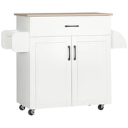 Carrello da Cucina con Cassetto, Ante, Appendiabiti e Spice Rack ¨C Zephmum ¨C Bianco 105x36x85 cm