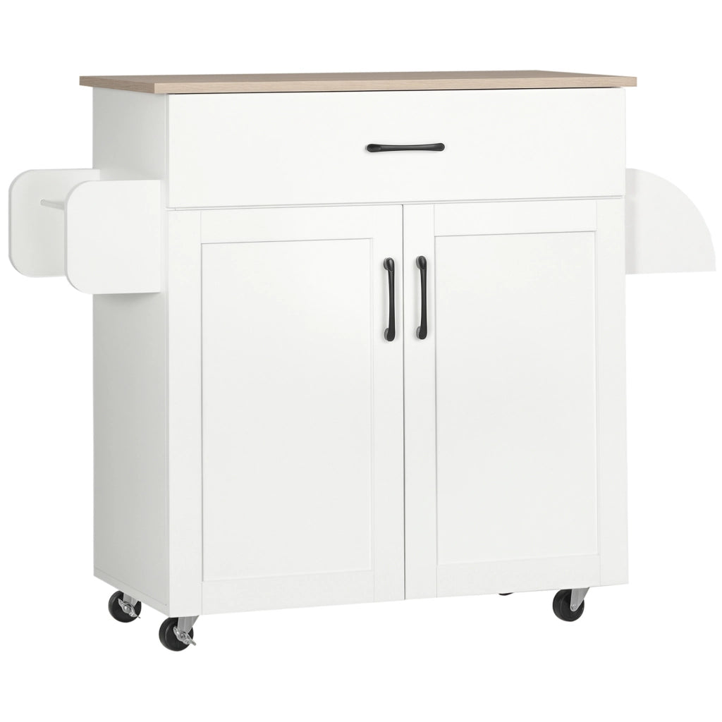 Carrello da Cucina con Cassetto, Ante, Appendiabiti e Spice Rack ¨C Zephmum ¨C Bianco 105x36x85 cm