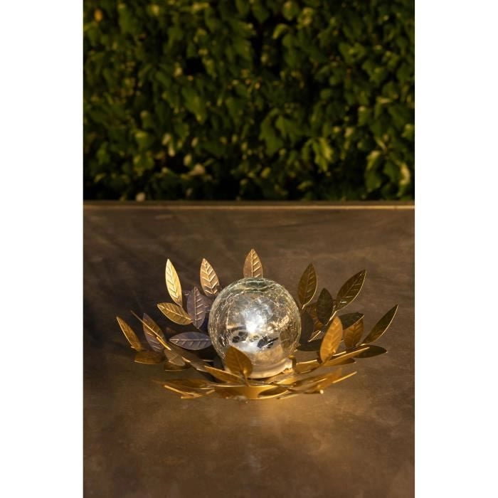 Ninfea solare GALIX G4495 - Metallo, Oro e vetro crepato - 7 Lumen - 26 cm