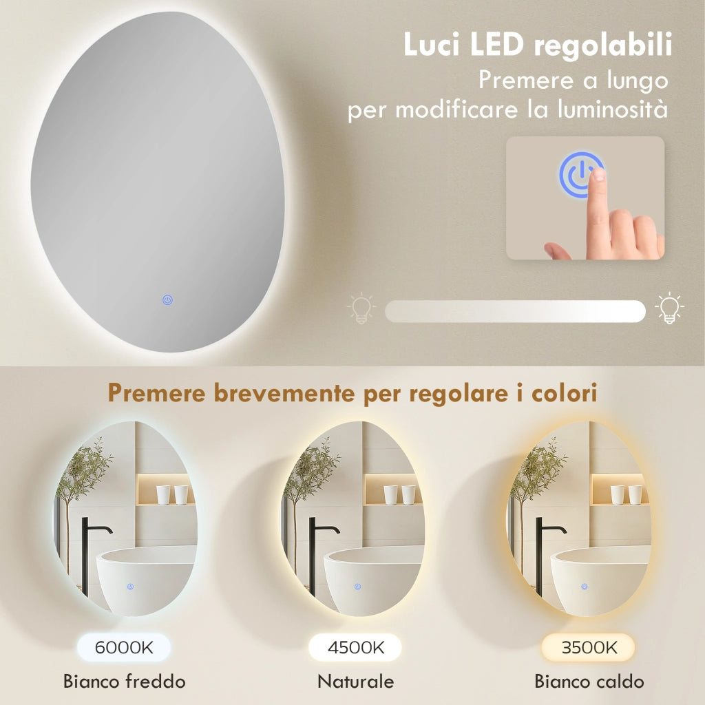 Mobile Bagno LED con Specchio Antiappannante ¨C Zephmum ¨C Bianco 60x30x