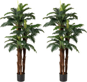 Set di 2 Palme Artificiali Altezza 1,9 m, Pianta Tropicale Artificiale con 45 + 3 Foglie Regolabili, 3 Tronchi & Vaso da Fiori, Falsa Pianta Interna Decorativa per Soggiorno, Ufficio