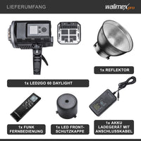 LED2Go 60 Faro per fotografia 60 W Luce LED fotografica con batteria, per foto e video, attacco Bowens tipo S, tecnologia COB