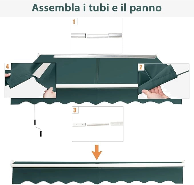 Tenda da Sole per Esterno Avvolgibile, Tenda da Sole a Bracci Estensibili con Telaio in Alluminio e Tettuccio Resistente al Sole e Impermeabile e Manovella (245 x 200 cm,Verde)