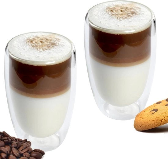 Set di bicchieri a doppia parete 450 ml da 2 pezzi - Bicchieri per latte macchiato - Tazze per espresso - Tazze robuste per cappuccino espresso - Bicchieri termoresistenti - Bicchieri mok per latte macchiato