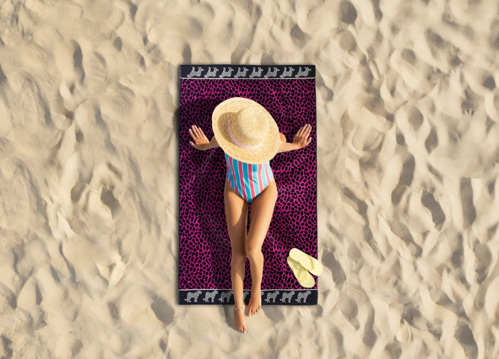 Telo Mare Jacquard Spugna Asciugamano Spiaggia Africa Ghepardo - Telo Mare - Fucsia