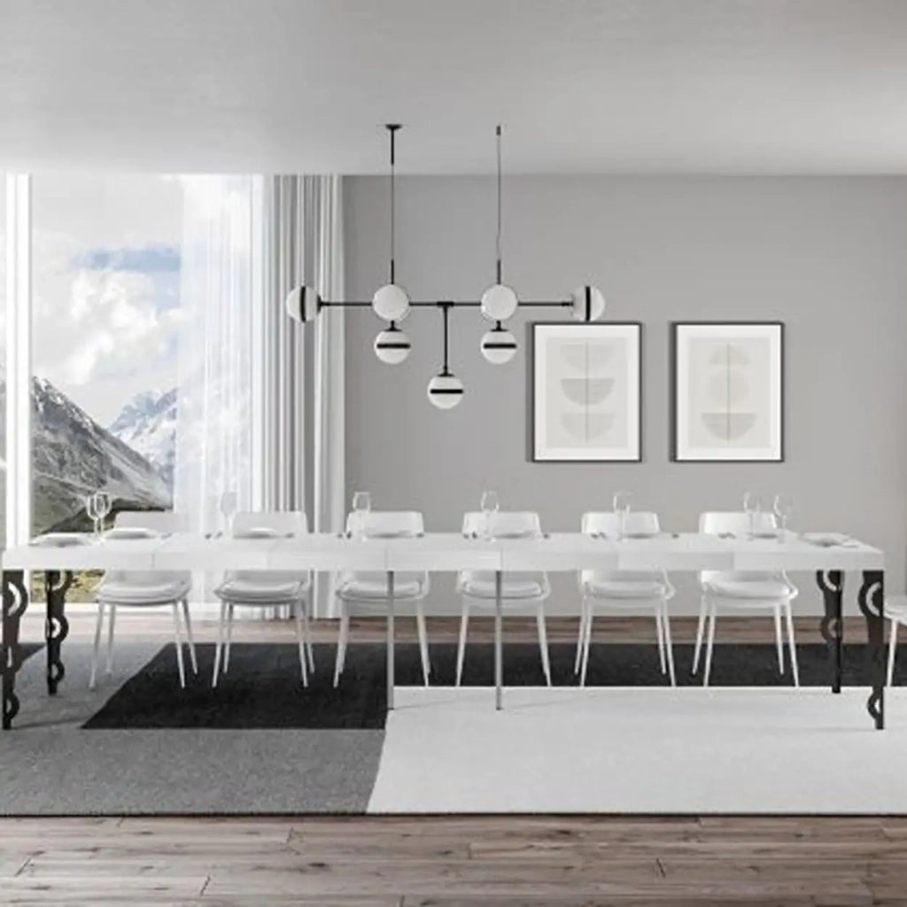 Tavolo allungabile 130/390x90 cm Karamay Premium colore bianco frassino gambe antracite