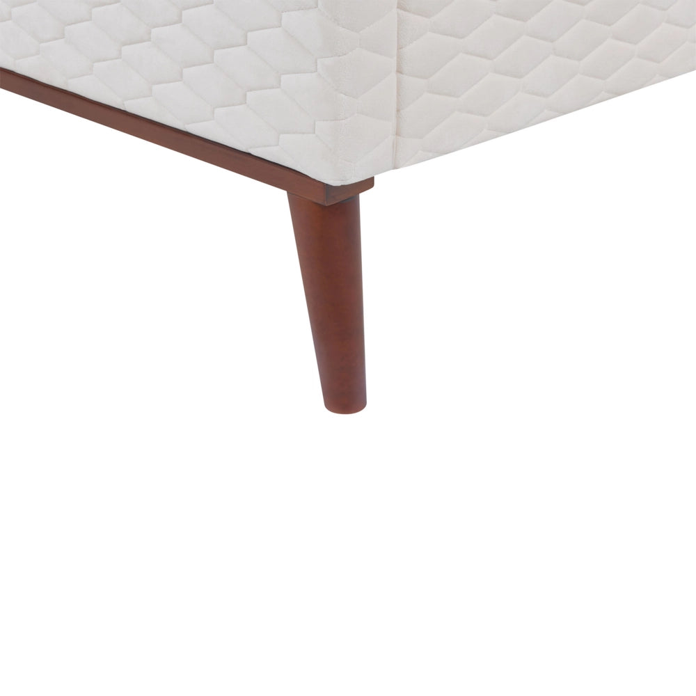 Letto imbottito in velluto bianco sporco 90 x 200 con struttura imbottita a nido d'ape trapuntato stile classico