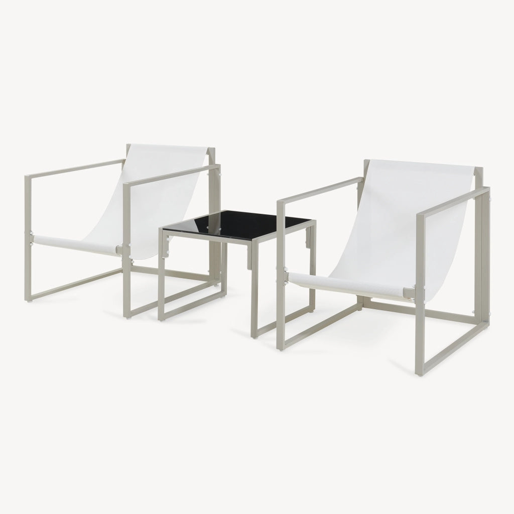 Set Salottino da Giardino Karg di 3 Mobili Tavolino con Piano in Vetro e 2 Poltrone - Beige casa.pro