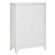 Armadio portadocumenti in metallo, mobile multiuso con doppia anta a doghe magnetiche, 75 x 33 x 110 cm, bianco