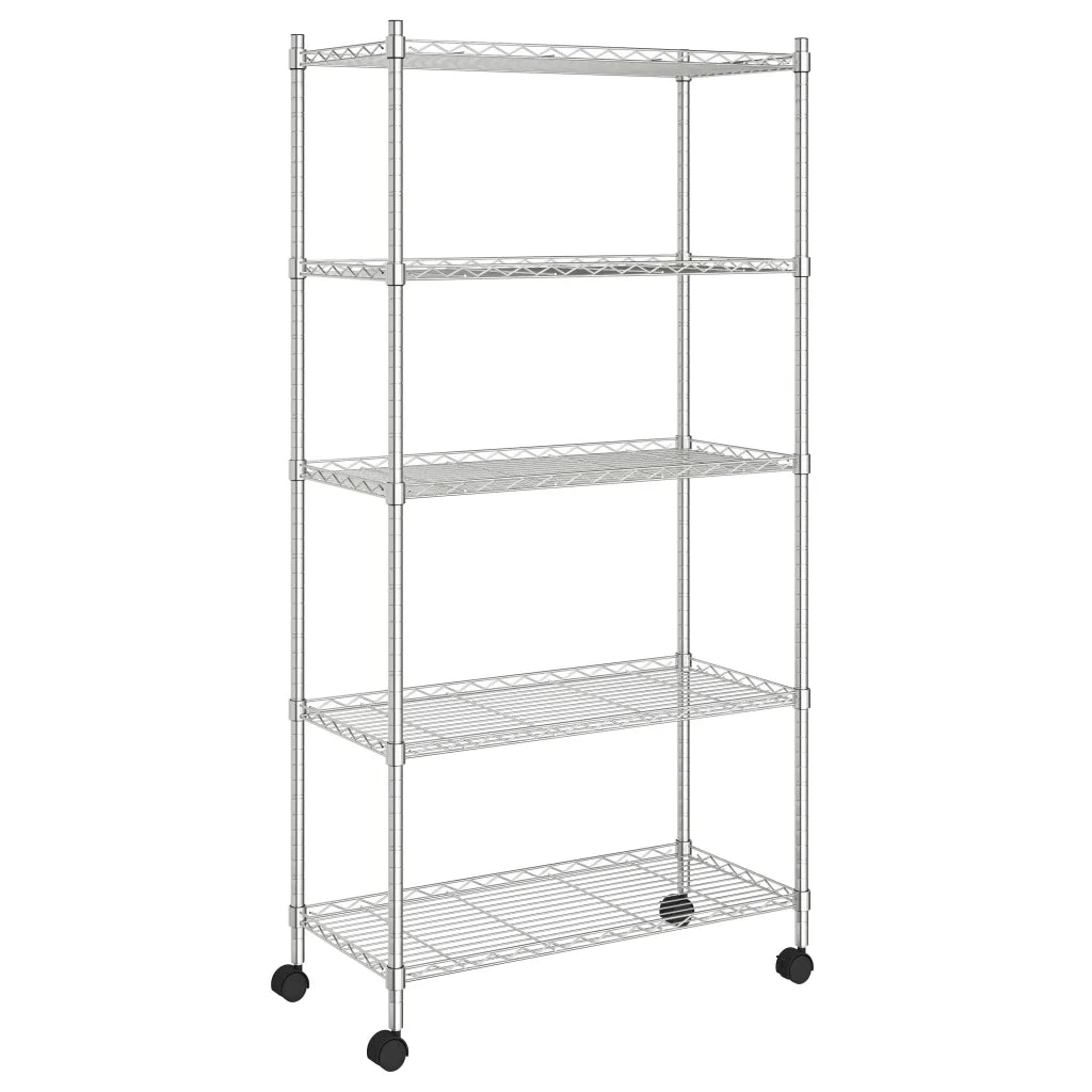 Scaffale a 5 Livelli con Ruote 75x35x155 cm Cromato 250 kg 324629
