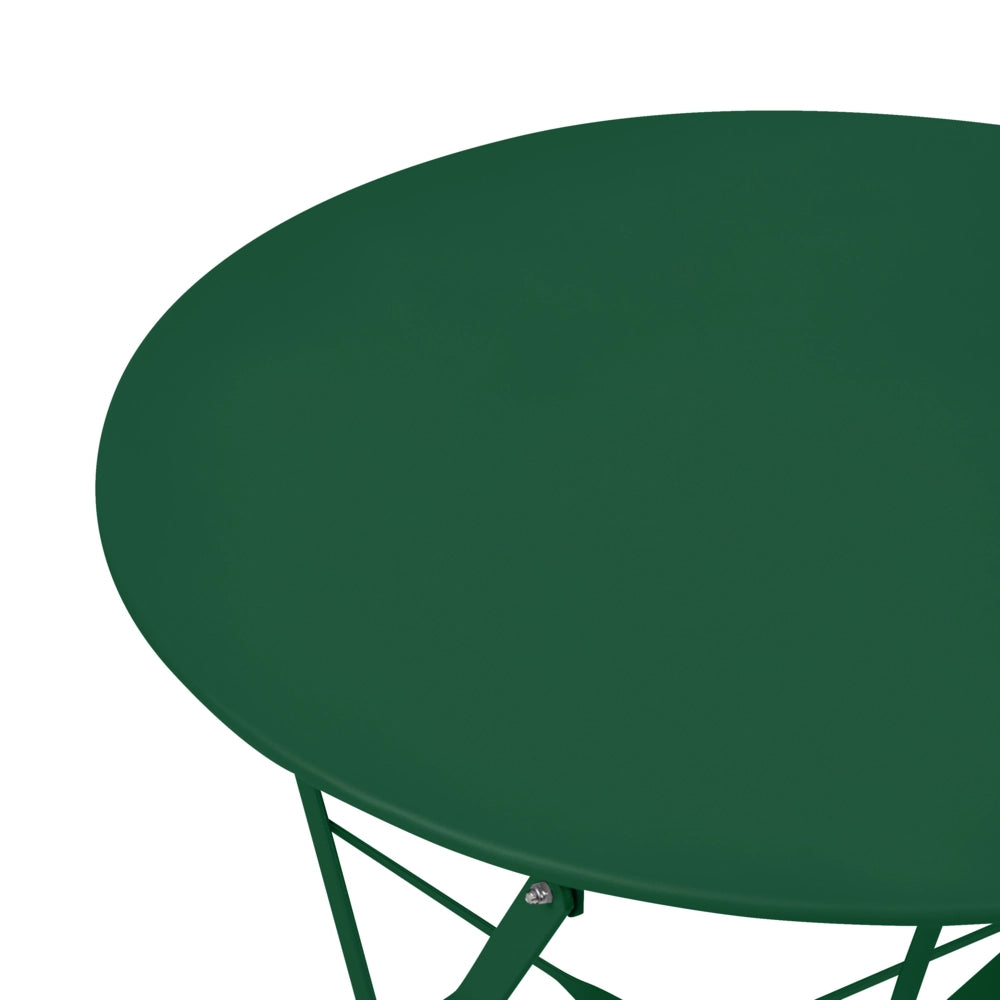 Set da bistrot 3 pezzi verde scuro in metallo pieghevole con schienale a doghe per esterni