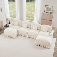 Divano modulare a U - Xylo - 4 posti, chenille, stile classico, bianco