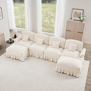 Divano modulare a U - Xylo - 4 posti, chenille, stile classico, bianco