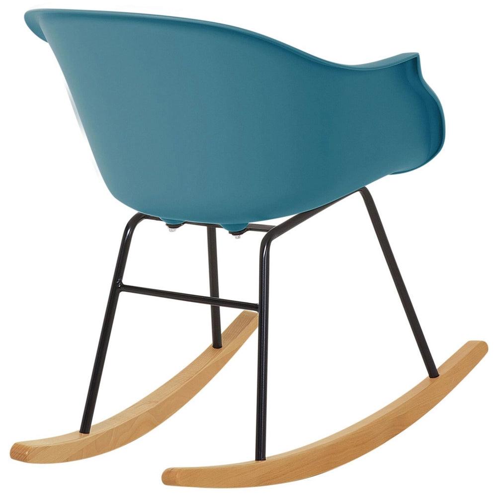 Sedia A Dondolo Verde Smeraldo Gambe In Metallo In Materiale Sintetico Seduta Conchiglia Pattini In Legno Massello Stile Scandinavo Moderno