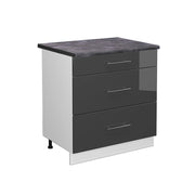 Mobiletto base per cucina Fame-Line Antracite lucido/Bianco 80 cm con 3 cassetti, PL Antracite Vicco