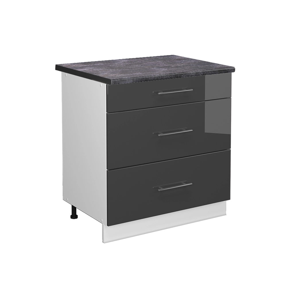 Mobiletto base per cucina Fame-Line Antracite lucido/Bianco 80 cm con 3 cassetti, PL Antracite Vicco