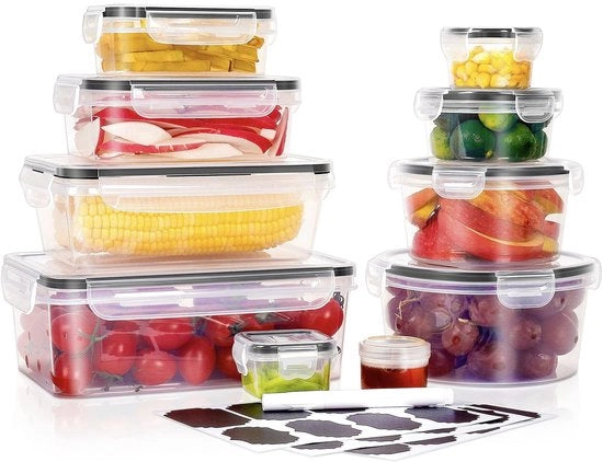 Contenitori per alimenti con coperchi, 20 porzioni da pranzo (10 contenitori + 10 coperchi) in plastica BPA-free, ripiegabili e organizzatore da cucina a griglia