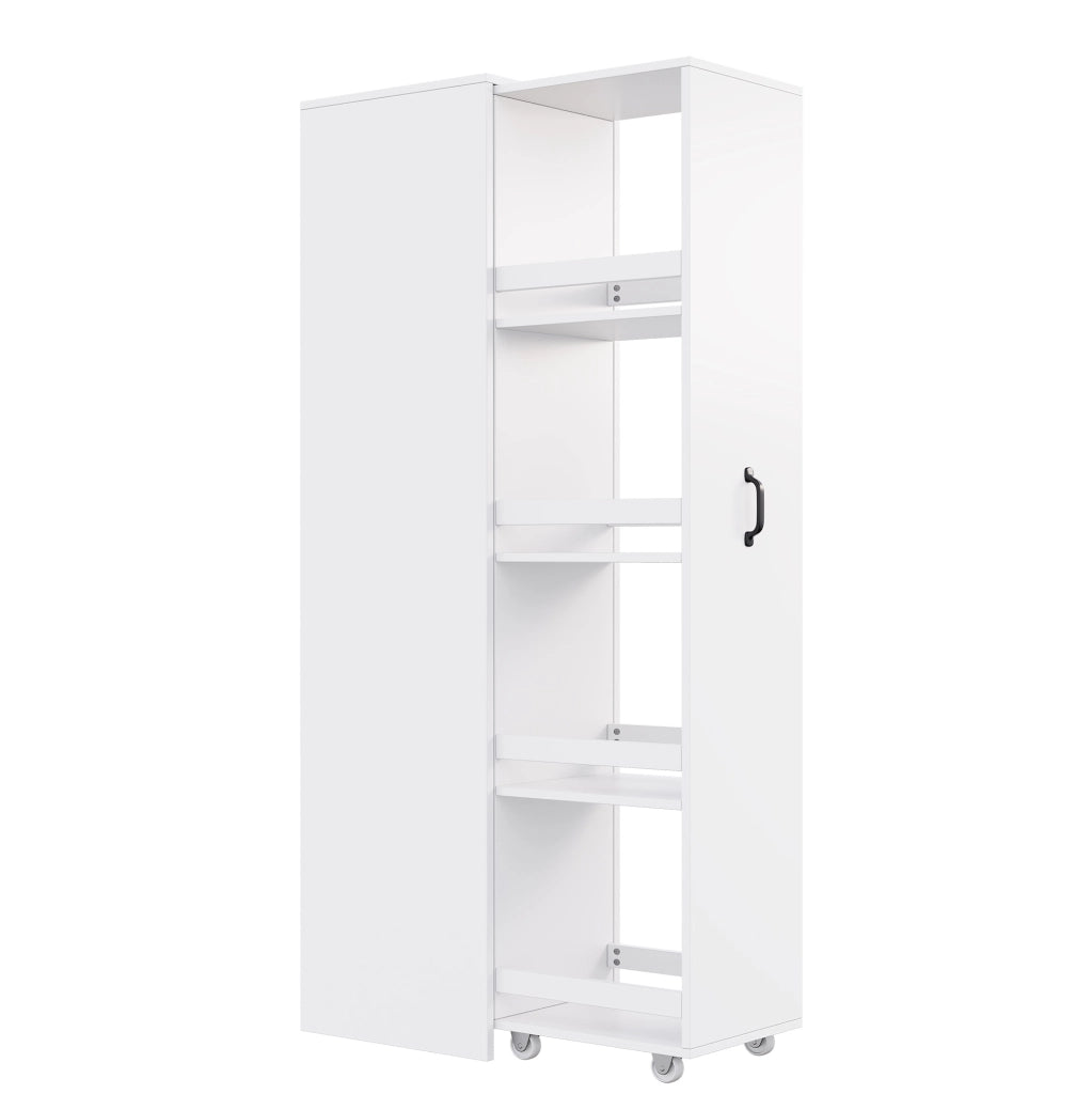 Libreria stretta 40x30x160;5 cm in MDF bianco con ruote e box protettivi