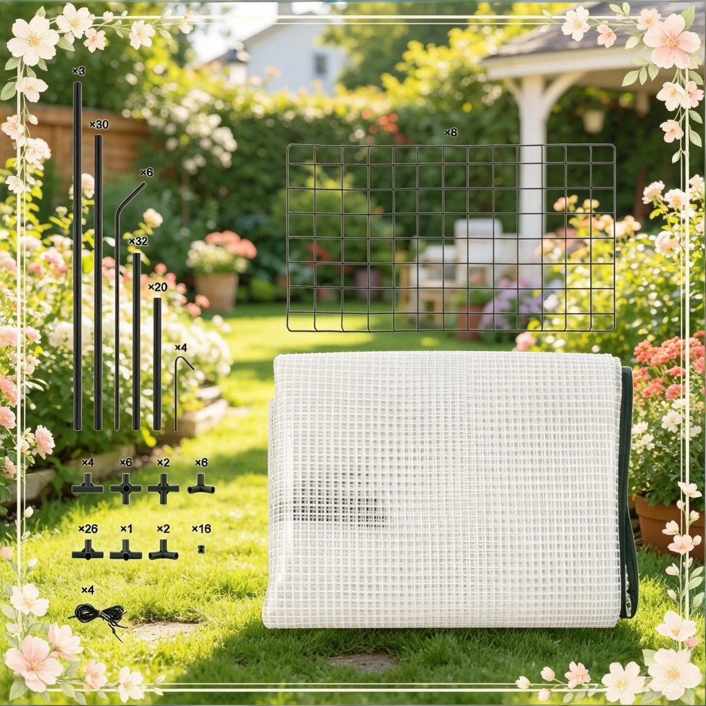 Serra da giardino in PE con struttura in acciaio, 143x143x195 cm, bianca, con porta a zip